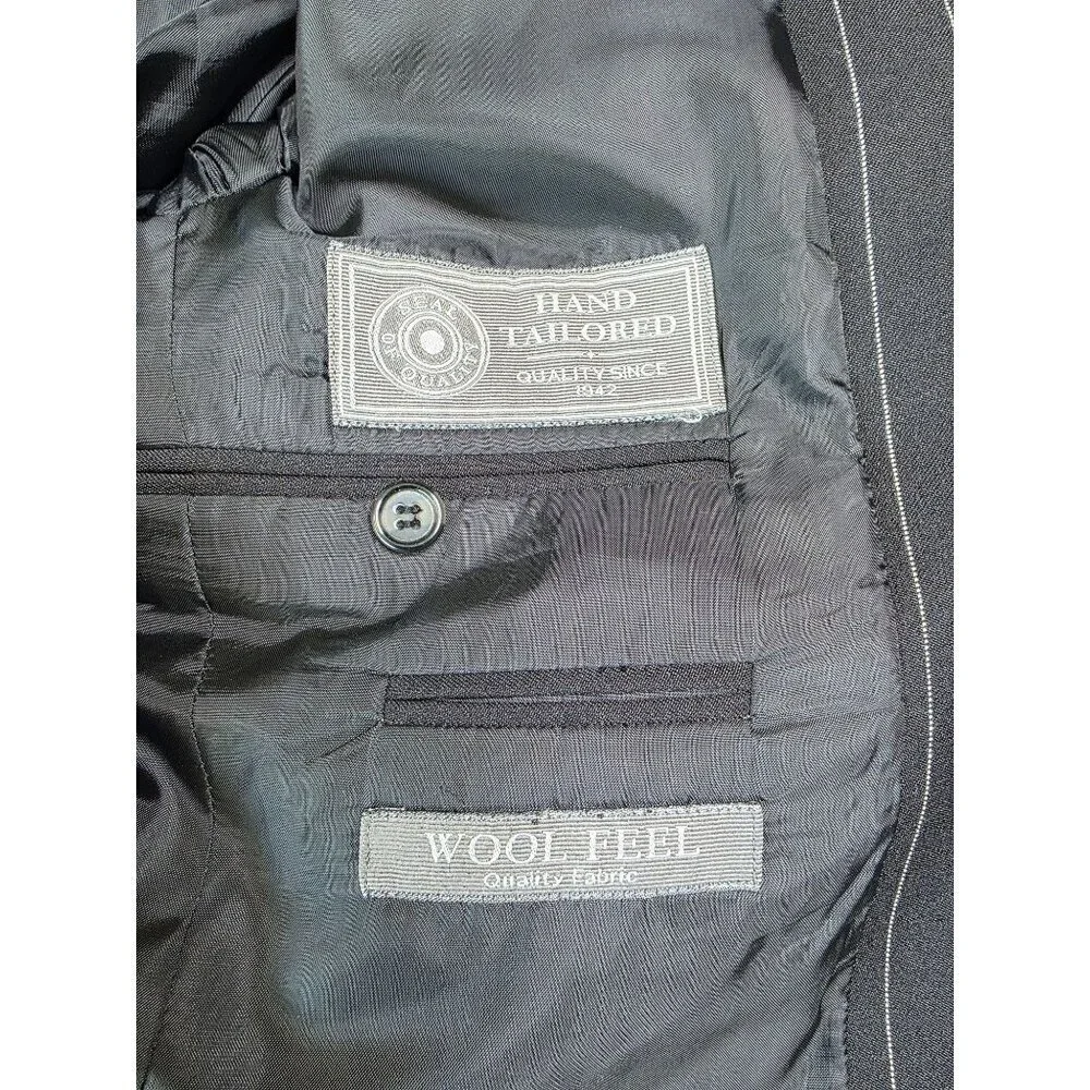 Mens Black Pinstripe Blazer 38S Wool Feel By Burnei Hand Tailored - Picture 6 of 16